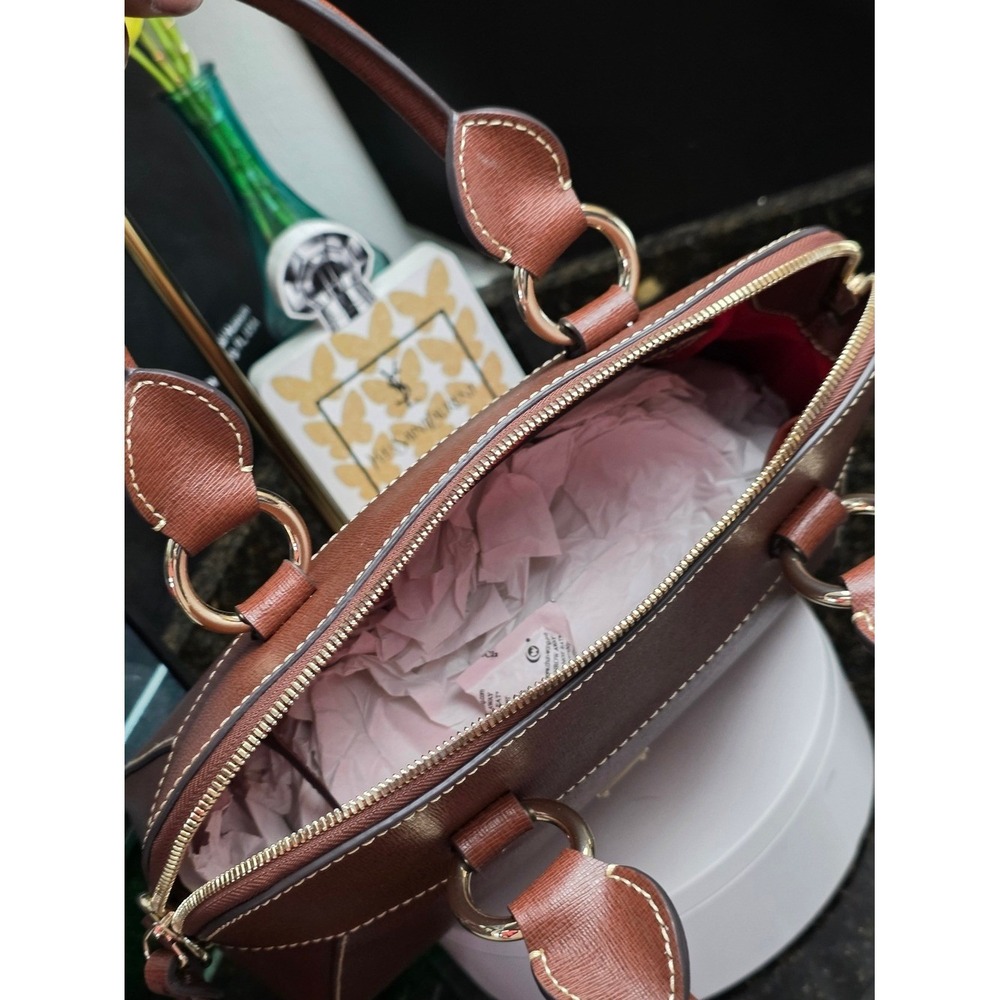 Dooney & Bourke Cameron Satchel Amber Saffiano Leather Handbag Brown Crossbody - Picture 9 of 10